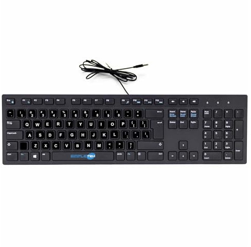 SIMPLETEK - Tastiera KB216 USB Cablata | Adesivi Layout Inglese US QWERTY | Compatibile con PC Desktop | Colore Nero