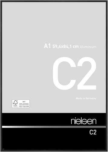 nielsen Bilderrahmen, 59,4 x 84,1 cm (A1), Aluminium, Schwarz matt, Posterrahmen zum Aufhängen im Hoch- & Querformat, Echtglas, C2