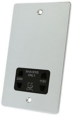 Alliance Electrical FPCSHABL Polished Chrome Flat Black Insert 2-Gang Dual Voltage 115V/230V Shaver Socket, 240 V