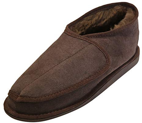 Hollert German Leather Fashion Lammfell Hausschuhe - Christel Herren Damen Fellschuhe mit Klettverschluss Schuhgröße EUR 46, Farbe Braun