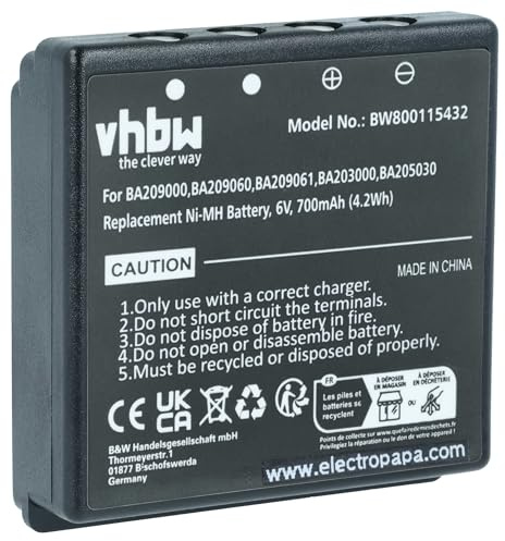 vhbw Akku kompatibel mit HBC FUB 9NM 6V | FUB9NM, FBFUB09N, Radiomatic Eco Industrie-Funkfernsteuerung Fernbedienung (700 mAh, 6 V, NiMH) - Schwarz