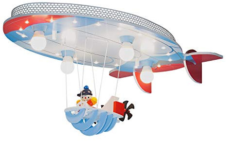Elobra Deckenlampe Kinderzimmer Luftschiff mit Joe | Süße Deckenlampe Sternenhimmel mit Luftschiff-Design, Serienschaltung, Handarbeit, blau/rot/weiß incl. 20 LED`S, Made in Germany