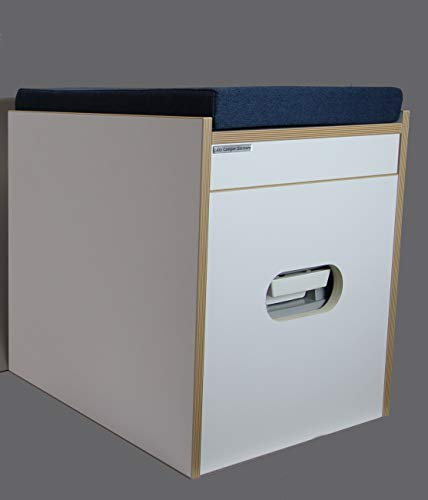 Toiletten Hocker Weiß mit Toilette Porta Potti 145/345 - Polster blau Stauraum Hocker