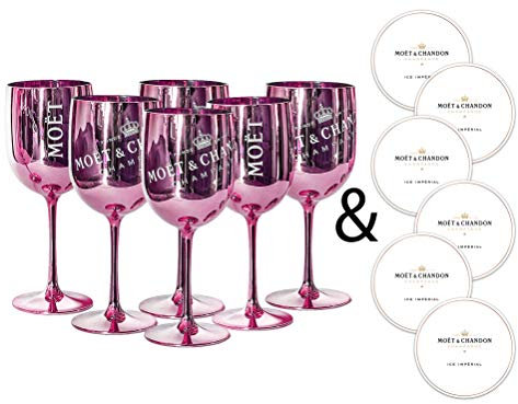 Moët & Chandon Ice Impérial Verre à champagne et prosecco en acrylique avec un ensemble de sous-verres en papier rose