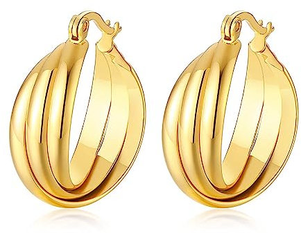 14K Gelbgold Klobige Creolen für Damen Gedrehte Ohrringe Statement Ohrringe Huggie Creolen Hypoallergen