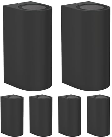 ledscom.de 6x Wandleuchte ALSE für außen, IP54, Up-/Downlight, schwarz matt, rund, 2x GU10 max. 35W