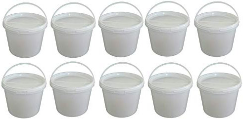 10 x 3 Liter Eimer mit Deckel weiß, stapelbarerer Milch-/Vorratseimer, Honigeimer Kunststoffeimer mit Lebensmittelfreigabe, Lebensmittelechte Behälter, Leereimer für Mehl, Wassereimer, 10 Stück