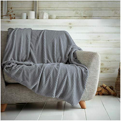 Kinfolk Textile Waffle Throw Honeycomb Blanket Soft Warm Cuddly Sofa Travel Bedspread (Charcoal Grey, Single - 125 x 150cm)