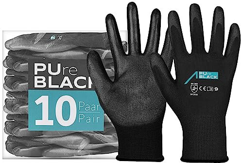 ACE PUre Black Arbeitshandschuhe, fein & robust, EN 388/21420, schwarz, 08/M, 10 Paar