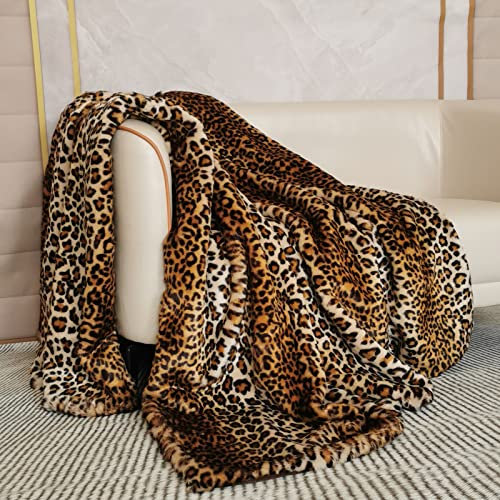 Luxuriöse Kunstfell Überwurfdecke, Zotteldecke aus Kunstfell, Leopard-Decken, Imitierte Fuchsdecken, Überwurfdecke aus Kunstfell, Geeignet für Schlafsofa, Weich Gemütlich Flauschig-200×150 cm