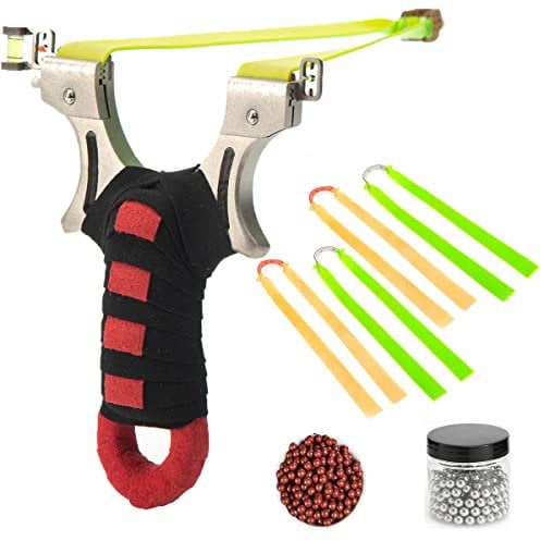 YVOOYV stainless steel slingshot outdoor hunting and fishing catapult There are 5 slingshot rubber bands + 50 steel balls + 100 clay balls