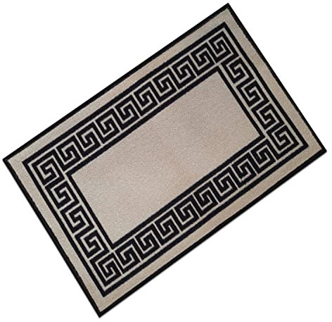 Rugs Shop Door Mats Indoor Non Slip Mat Carpet Runners for Hallways Geometrical Border Low Profile Washable Runner Rug for Kitchen, Front Door Hall Hallways Living Room (40 x 60 cm, Beige Black)
