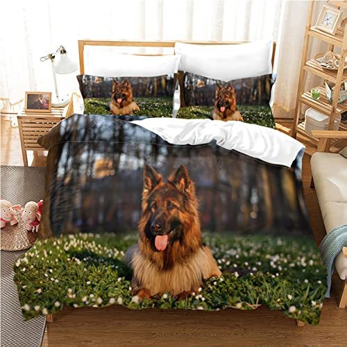 MBJZN Bettwäsche 135x200 2 teilig Bettbezug Set Wiese Deutscher SchäFerhund 100% Mikrofaser Bettbezug Bettgarnitur mit Reißverschluss,Bettdecken Bezug & Kissenbezug 80x80 cm