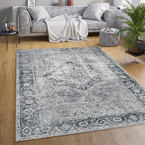 Paco Home Waschbarer Teppich Wohnzimmer Schlafzimmer Vintage Muster Flachgewebe Modern Orientalisch Ornament Pastell, Grösse:120x160 cm, Farbe:Grau 2