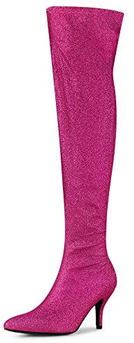 Allegra K Stivali da donna con tacco a spillo e punta glitterata sopra il ginocchio, Rosa acceso, 40 EU