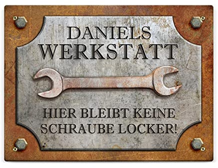Love Faith Für Bastler - Heimwerker-Türschild 20 x 15 cm - Personalisiertes Türschild im Werkzeugstil - Wanddeko Geschenk für Werkstatt & Garage