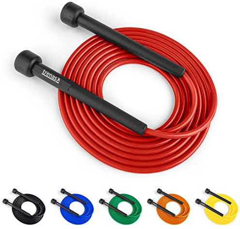 trenas Springseil | Jump Rope | Rope Skipping Seil | Springseil Erwachsene & Kinder | 3 Meter | Einfach verstellbar | Speed Rope | Rot