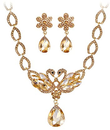 TTPSRY Schwan Schmuckset Kristall Halskette Ohrringe Damen Elegant Luxus Schmuck Glänzend Tropfen Anhänger Hochwertig