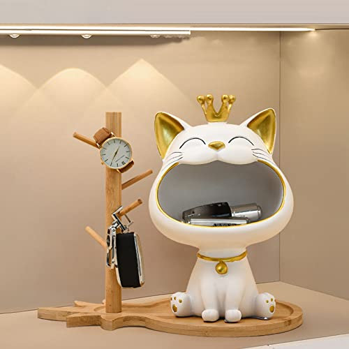 BIOSA Lachende Katze Figuren Lagerung Box, Schmuck Stueck Schlüssel Aufbewahrungsbox, Katze Skulptur Statue Harz für Home, Weiß