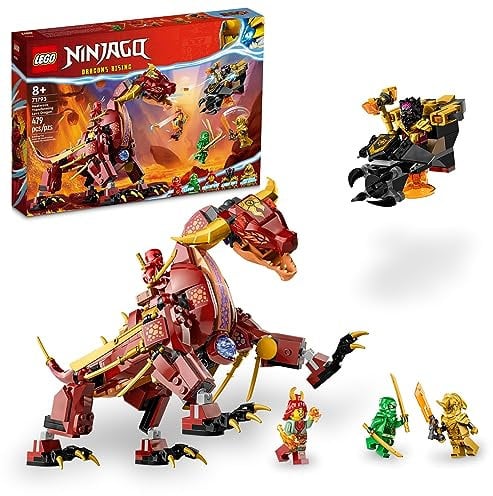 LEGO NINJAGO Heatwave Transforming Lava Dragon 71793 Bauspielzeug-Set, enthält einen Ninja-Drachen, ein Luftkissenfahrzeug und 5 Minifiguren, Lava-Drachen-Spielzeug für Kinder ab 8 Jahren, die