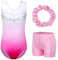ZNYUNE Kinder Gymnastik Trikot Klassisch Gymnastikanzug 3er Set Anzug für Mädchen B254 WhitePink 6A
