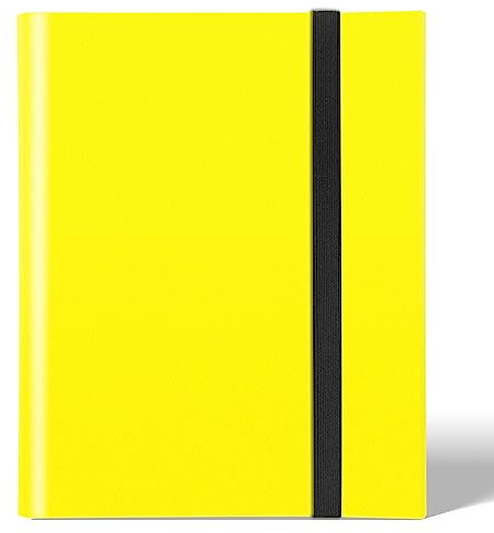 Porte Carte à Collectionner, Classeur Cartes 24 Pages Capacité de 432 Cartes,Étanche Jeu de Farde Carte, Sangle Elastique Empêche la Carte de Tomber (Jaune)