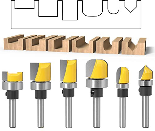 CHCYWJGJ 1/4 Shank 6PC Bearing Set Router Bit Template Router planing Head Set with Ball Bearing Engraving Router planing Head Wood Cutter Woodworking Tools Carving Cutting Tool