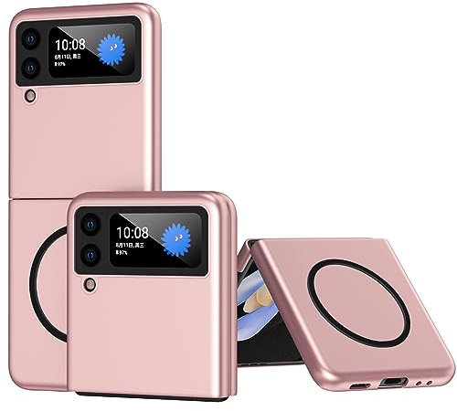 Ysnzaq Magnétique Coque pour Samsung Galaxy Z Flip 4 5G 6.7 Compatible avec MagSafe, Ultra Mince Hard PC Militaire Antichoc Protection Bumper Etui pour Samsung Galaxy Z Flip4.QMS Rose Gold