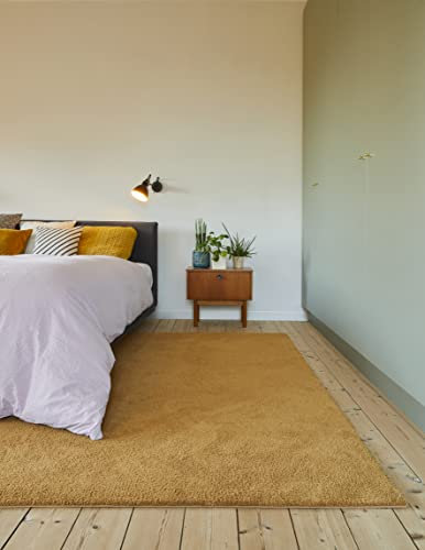 Carpet Studio Utah Hochflor Teppich Gelb, Teppich Wohnzimmer 190x290cm, Teppich Flauschig Schlafzimmer, Wohnzimmerteppich
