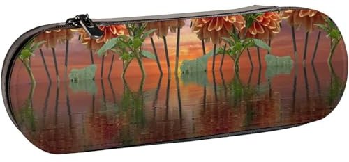 BEEOFICEPENG Pencil Case,Dahlias Autumn Dahlia Garden Dahlia Jewelry Dahlia,Leather Pencil Pouch Pen Bag Office School,Jewelry Box Makeup Brush Box