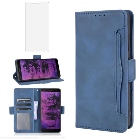 Asuwish Handyhülle für Cat S62/S62 Pro Hülle mit Glas Folie Schutzfolie Kartenfach Klappbar Leder Geldbörse Ständer Handyhüllen Panzerfolie S 62 62S Handy Hüllen Schutzhülle Cover Phone Case Blau