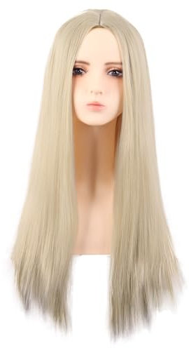 MapofBeauty 28 Pulgada/70 cm Lado Monocromático Longitud de Pelo Recto de Alta Temperatura Fibra Pelucas de Moda (Dorado)