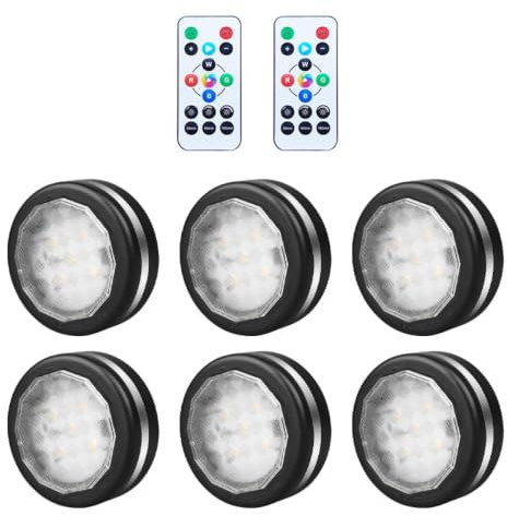HEMOTON LED Schrankleuchte 0, 8w Ferngesteuert Dimmbar Schwarz 6 Stück | Rgb Nachtlicht mit Farbwechsel, Wiederaufladbare Schrankleuchten, für Balkon und Kleiderschrank