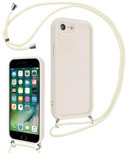 Coalbooliy Coque pour iPhone 7/8/iPhone SE 2022/SE 2020 4,7 avec Cordon de Collier Réglable, Etui Protection de la Caméra Silicone Souple TPU Antichoc Housse avec Corde Cover pour iPhone 8, Blanc