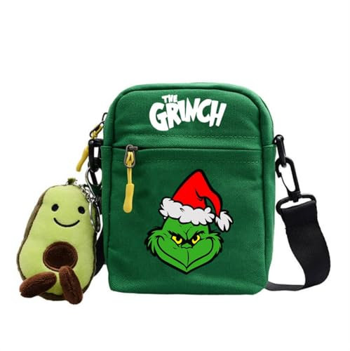 Molinter Grinch Umhängetasche Weihnachts Tasche Cartoon Leinentasche Kinder Reisetasche Schultertasche Für Studenten (Stil 3)