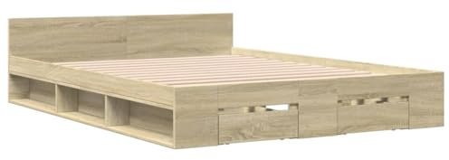 vidaXL Bettgestell, Bett mit Schubladen für Schlafzimmer, Bettrahmen mit Lattenrost, Schlafzimmerbett Doppelbett, Sonoma-Eiche 160x200cm Holzwerkstoff