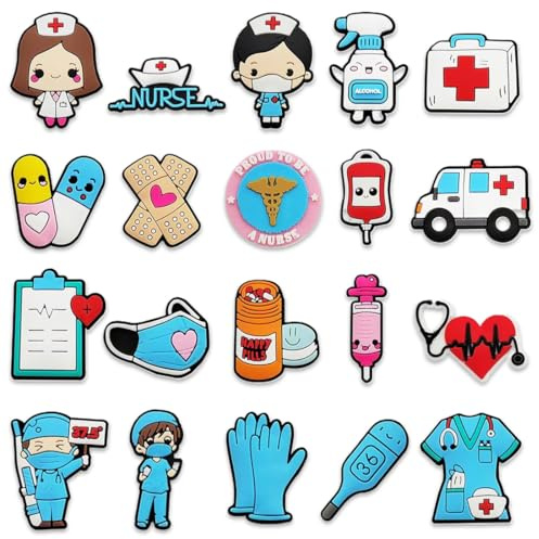 VURYAPI 20 Stück Schuhanstecker Pins Anstecker for Crocs,Schuh Charms Krankenschwester Medizin Schuhanhänger Karikatur Arzt Nurse Zubehör Für Clogs DIY Dekorationen