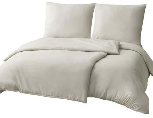 RUIKASI Bettwäsche 135x200 4teilig Beige - Polyester Mikrofaser Bettwäsche-Sets Oeko-TEX, 2 Bettbezüge 135x200cm + 2 Kissenbezüge 80x80cm mit Reißverschluss, Weich und Bügelfrei