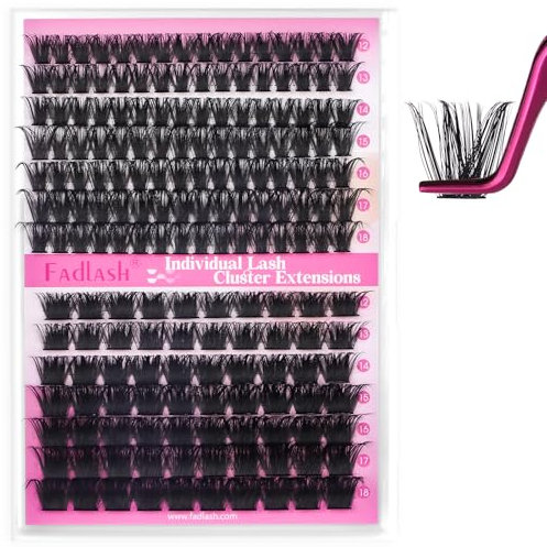 FADLASH 182pcs Extension Faux Cils Bouquet Volume Russe 100D 200D Faux Cils 0.07mm D Curl 12-18mm Lash Cluster Individuels DIY Maison et en Salon