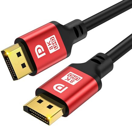 jojobnj DisplayPort Cable 2.1, DP Cable 10m 16K,10K,8K@60Hz, 4K@144Hz, 2K@240Hz,32.4Gbps,HBR3 Support 32.4Gbps, HDR 4:4:4 / HDR 10 and HDCP 2.2 for Laptop PC TV Gaming Monitor-Red