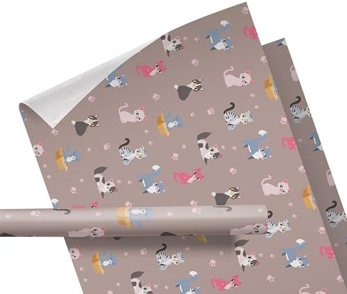 Geschenkpapier Kinder – Motiv: Katzen – für Geschenke zum Geburtstag oder zu Weihnachten – Geschenkpapier für Mädchen und Jungen – Rolle: 47 cm breit, 3 m lang - Geschenkverpackung
