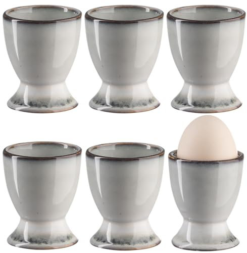 Bluweet Eierbecher 6er Stück Set Eierhalter Eierständer Porzellan aus Keramik cm für Jeden Frühstückstisch Hart und Weichgekochten Eiern Grau 6 Löffel (B)