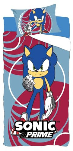 CARTOON Sonic Prime Kinder-Bettwäsche-Set, 3-teilig, bestehend aus Spannbettlaken, Bettlaken, Kissenbezug für Einzelbett, Baumwolle