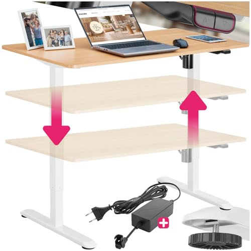 TecTake® Bureau électrique réglable en Hauteur Assis Debout 120 x 60 x 73,5-118 cm en Acier - Table de Travail Ergonomique pour Ordinateur et Teletravail