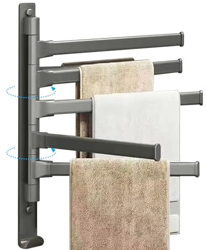 Pastilla de Toalla Adhesiva autónoma con 5 Brazos giratorios Toallero de Aluminio Punch Hanger de Toalla para el baño, Cocina, Inodoro, riel de Toalla Madrina de la Pared