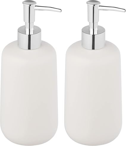Allstar Seifenspender Olinda, nachfüllbarer Seifenspender in konischer Form, Handseifenspender in mattiertem Finish, hergestellt aus Keramik, Pumpaufsatz Silber, Füllmenge 500 ml, 8x 20 x 7,7 cm, Weiß