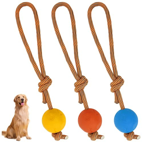 ChanraingYee 3 Stück Hundeball Mit Schnur, 5cm Ball mit Seil, Wurfball für Hunde, Ball mit Schnur Hunde, Ball Hunde, Spielball Wurfspielzeug