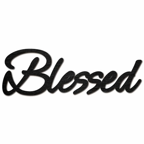 CREATCABIN Blessed Word Cutout Unfinished Wooden Words Decorative Sign Wood Letters Wall Sculpture Art Laser Cut Hanging Block Decor for Wreath Front Door Wall Room Hotel Shop Decoration 12 x 3.9 inch
