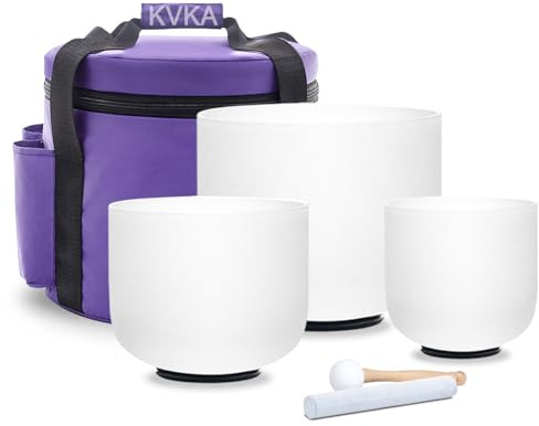KVKA Kristall-Klangschalen, 7G+9E+11C 432Hz Weiß Chakra Sound Healing Klangschalen für Yoga, Energieheilung & Tiefenentspannung mit Tragetasche