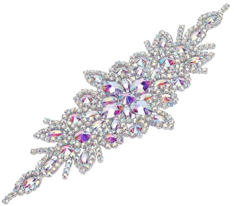FINGERINSPIRE Glas Strass Applikationen 24x9.5cm Kristall ab Strass Applikation Zum Aufbügeln Blumen Hochzeitsgürtel Applikation Hotfix Strass Patches Nähen Strass Applikation Für Kleid